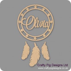 3mm mdf Personalised Dream Catcher (star band) with Feathers Personalised and Bespoke