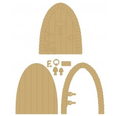 3mm MDF Fairy door with cobbled arch with hinges, toadstools, door handle and sign with letter F (150mm high) Fairy Doors and Fairy Shapes