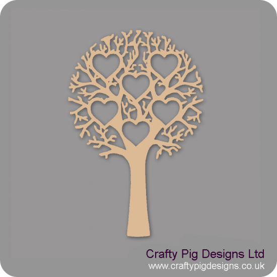 3mm MDF Tree With 6 Hearts - Personalised With Names Or Any Wording Trees Freestanding, Flat & Kits