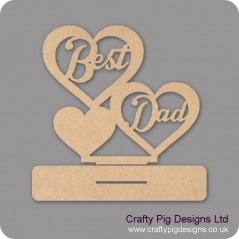 3mm MDF Best Dad And 3 Hearts On Plinth Fathers Day