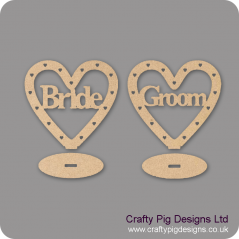 3mm MDF Bride/Groom Heart Plinths - (with cut out hearts) Hearts With Words