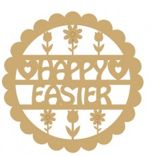 3mm mdf Happy Easter Scalloped Circle with Flowers Easter