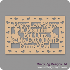 3mm MDF Rectangular Box Topper - Every Love Story Is Beautiful...personalised with name & heart cut out border Personalised and Bespoke