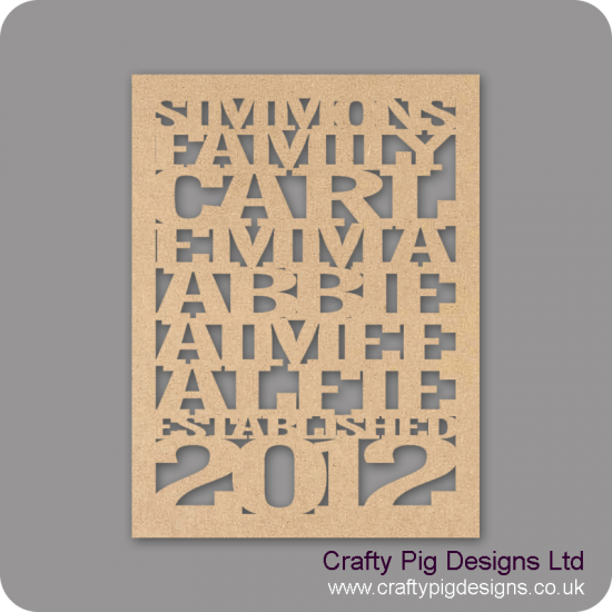 3mm MDF Family Name Plaque with border Personalised and Bespoke
