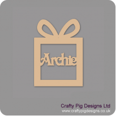 3mm MDF Gift Box Present Shape Decoration - Personalised With Your Name - victorian font Christmas Shapes