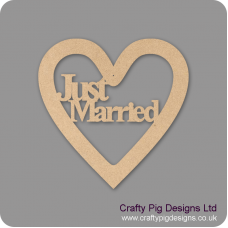 3mm MDF Just Married Times New Roman Font Heart (without bells) Hearts With Words