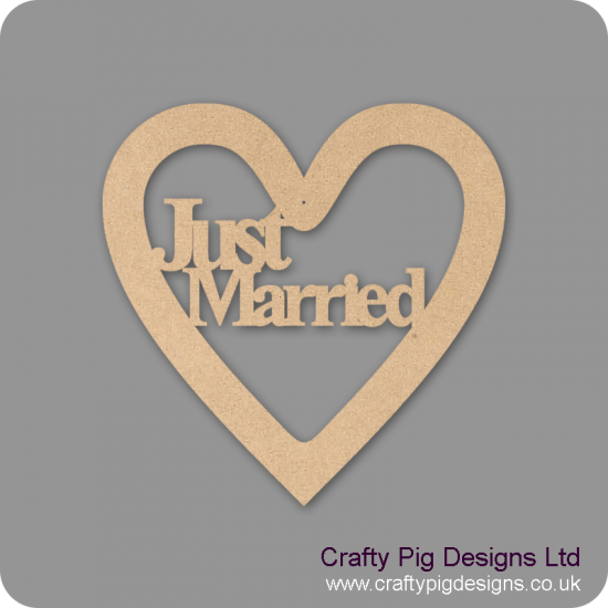 3mm MDF Just Married Times New Roman Font Heart (without bells) Hearts With Words