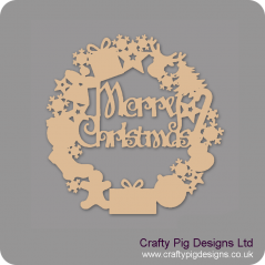 3mm MDF Merry Christmas Door Wreath (with shapes) Christmas Shapes