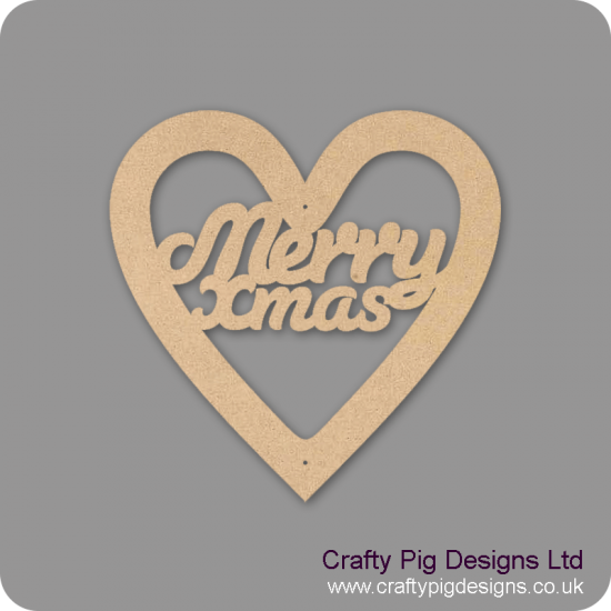 3mm MDF Christmas Heart With Merry Xmas In Susa Font Christmas Shapes