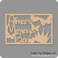 3mm MDF Rectangular Name's Memory Box Topper - Personalised With Butterflies, Heart And Crown Personalised and Bespoke