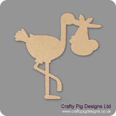 3mm MDF Stork With Baby Baby Shapes