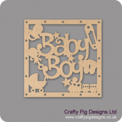 3mm MDF Squarre Baby Boy With Shapes Box Topper - with star cut out border Baby Shapes