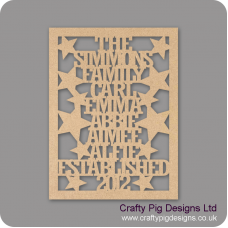 3mm MDF Family Name Plaque with border and shapes Personalised and Bespoke