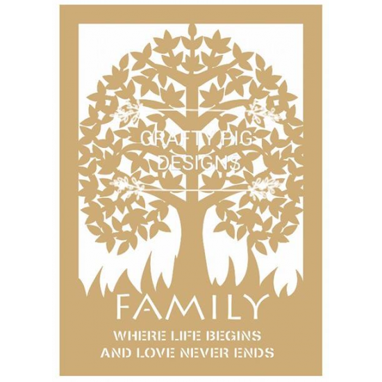 3mm MDF Framed Family Tree with wording (includes 10 hearts) Trees Freestanding, Flat & Kits