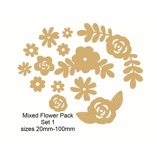3mm MDF Mixed Flower Pack 2 (mixed sizes) Flowers and Garden