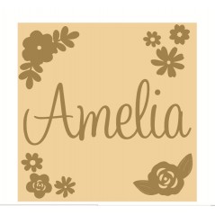 3mm mdf Square Name and Flower Plaque Joined Words and Names to Order