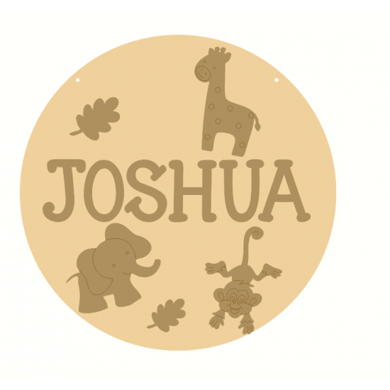 3mm mdf Layered Circle with Name and Animal Shapes Personalised and Bespoke