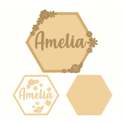 3mm mdf Layered Hexagon Name Plaque Hearts With Words