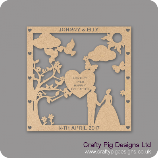 3mm MDF Personalised Square Wedding Plaque - with Heart Personalised and Bespoke