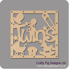 3mm MDF Square Twins with shapes box topper - with star cut out border  Box Toppers