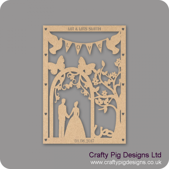 3mm MDF Personalised Wedding Plaque - With Plain Arch Personalised and Bespoke