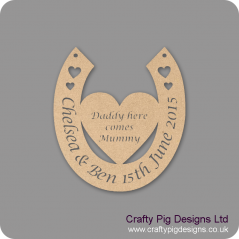 3mm MDF Horseshoe With Names Date And Heart Attached Personalised and Bespoke