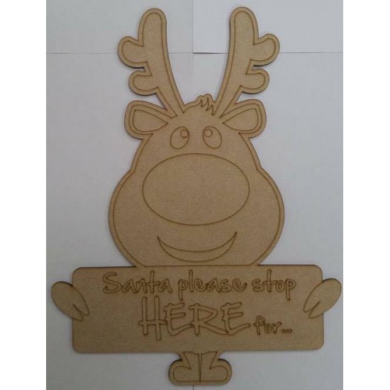 3mm MDF Santa Stop Here Sign with Rudolph Christmas Quotes & Signs