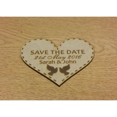 3mm MDF Save The Date Heart With Doves Basic Plaque Shapes