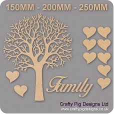 3mm MDF Natural Top Family Tree Kit Romantic Hearts Trees Freestanding, Flat & Kits
