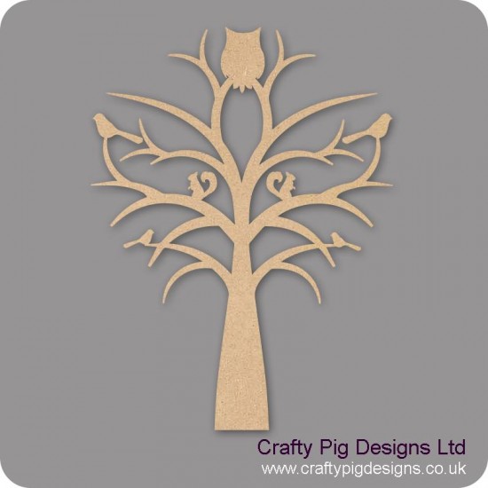 3mm MDF Tree With Owl Squirrels And Birds Trees Freestanding, Flat & Kits