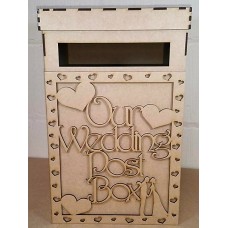 3mm MDF Our Wedding Post Box Front Panel - with heart cut out border   Personalised and Bespoke