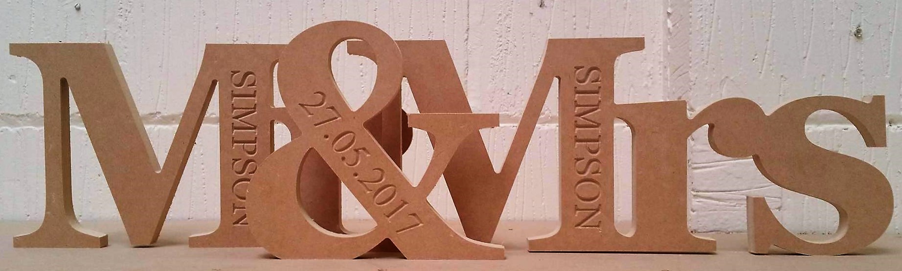 18mm Mr & Mrs Wedding Sign Engraved with Surname and Date (200mm) 18mm MDF Signs & Quotes