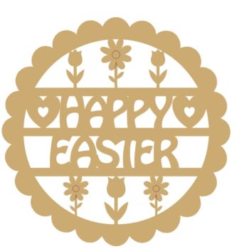 3mm mdf Happy Easter Scalloped Circle with Flowers