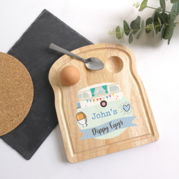 Printed TOAST SHAPED Breakfast Board - Blue Caravan