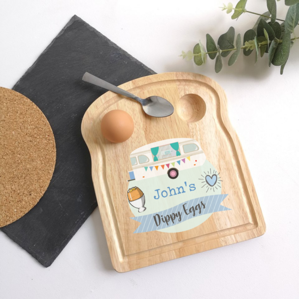 Printed TOAST SHAPED Breakfast Board - Blue Caravan