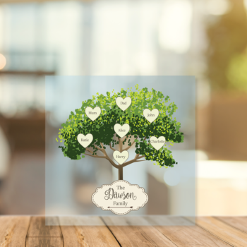 Printed Acrylic Family Tree - Green Tree with Plaque