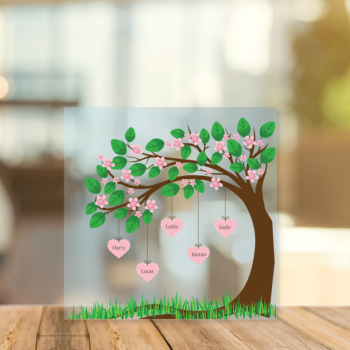 Printed Acrylic Family Tree - Cherry Blossom with Hanging Hearts
