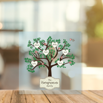 Printed Acrylic Family Tree - Leafy Tree with Plaque