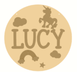 3mm mdf Layered Circle with Name and Unicorn and Rainbow Shapes