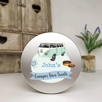Personalised Printed Silver Tin - Blue Camper Van