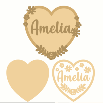 3mm mdf Layered Heart Name Plaque