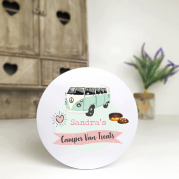 Personalised Printed White Tin - Pink Camper Van