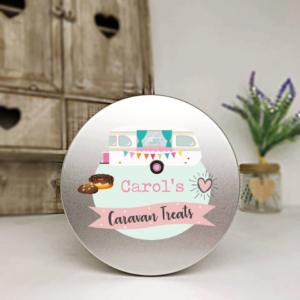 Personalised Printed Silver Tin - Pink Caravan