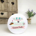 Personalised Printed White Tin - Pink Caravan