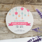 Personalised Printed White Circle - Christening - Pink Stars