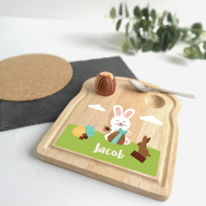 Printed TOAST SHAPED Breakfast Board - Boys or Girls Chocolate Egg Design