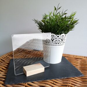 3mm Acrylic Desk Sign 150mm x 150mm (with small oak stand or acrylic feet)