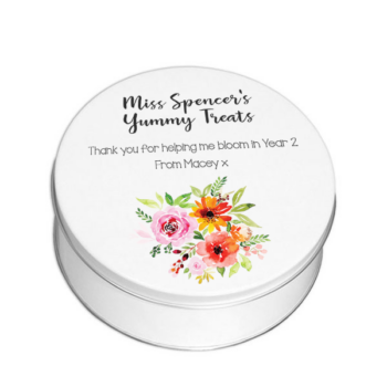 Personalised Printed White Tin - Teacher Treats - Floral