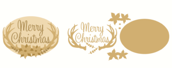 3mm layered Oval Merry Christmas with stag horns and poinsettia flowers