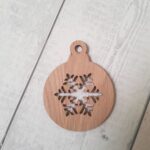 3mm OAK VENEER Pack of  5 cut out baubles (choose from designs)